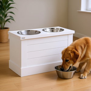 Comederos Elevados para Perros PawHut Blancos, 3 Platos de Acero Inoxidable, para Perros Grandes y Extra Grandes, Mueble de Almacenamiento Moderno para Uso en Interiores - Product Image 2