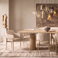 Ensemble de table à manger avec plateau en marbre, style moderne, luxe léger, pieds en bois de chêne, meubles de cuisine d'intérieur, fabrication OEM