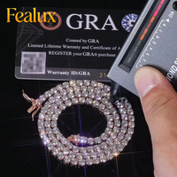 Fealux Bijoux fins Hip Hop Or blanc Argent 925 Chaîne Moissanite VVS Diamant Chaîne Tennis Bracelet Collier pour Hommes Femmes