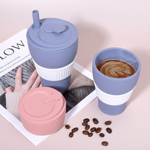 แก้วน้ำพับได้สำหรับกิจกรรมกลางแจ้ง แก้วกาแฟซิลิโคนพับได้ แก้วกาแฟสำหรับเดินทาง แก้วกาแฟสำหรับตั้งแคมป์ พร้อมฝาและหลอด - Product Image 3
