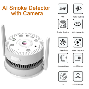 Caméra <span class=keywords><strong>de</strong></span> sécurité IP panoramique fisheye à audio bidirectionnel 4G POE WiFi 360°, détecteur <span class=keywords><strong>de</strong></span> fumée AI, vision nocturne couleur 4MP, intérieur - Product Image 2