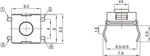 12V Metaal 6*6*2.5-3.7MM 4Pin <span class=keywords><strong>DIP</strong></span> 1NO Red Head Tact Microschakelaar - Product Image 2