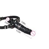 Produit phare : Godemiché double tête réglable en cuir avec harnais pénien et morsure buccale, pour bondage SM lesbien