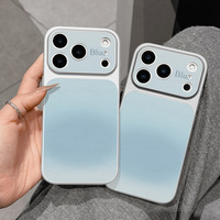 Coque de téléphone portable en cuir bleu dégradé tendance, coque arrière blanche Corning pour iPhone 16 12 15 18 17 Air Pro Max
