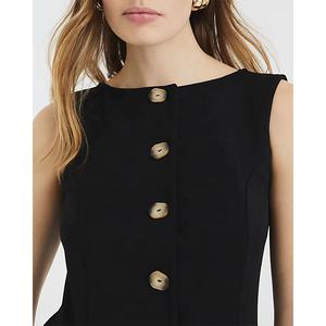 เสื้อกั๊กคอเสื้อแบบติดกระดุมแบบคาดเอวสีดำแนววินเทจแบบปกติระบายอากาศได้อย่างยั่งยืนสำหรับฤดูร้อน2025สั่งขนาดพิเศษ - Product Image 4