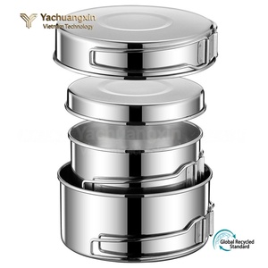 Kingpool Modern Outdoor Stainless Steel Camping Cooking Pot Pan Portable Lightweight Triply <b>Cookware</b> Set Utensils Gas Induction - Product Image 2