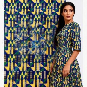 Tissu imprimé en polyester Kente Ankara, style <span class=keywords><strong>ethnique</strong></span>, tissu africain en cire avec fil peigné, tissu popeline tissé - Product Image 5