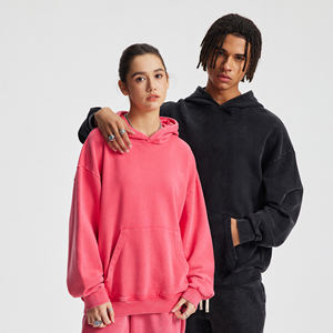 430G tinto in cera di puro cotone doppio filato ad anello usato felpa con cappuccio per gli uomini - Product Image 2