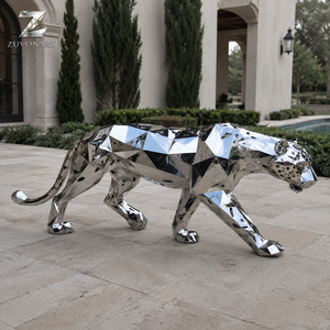 Scultura Geometrica di Leopardo in Acciaio Inossidabile, Statua di <span class=keywords><strong>Pantera</strong></span> Lucidata a Specchio per Ingressi di Ville, Hotel e Decorazioni da Giardino - Product Image 2