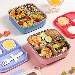 Biểu tượng tùy chỉnh 3 compartmentalized bị rò rỉ bằng chứng 304 thép không gỉ cách điện Hộp Ăn Trưa trẻ em với ngã ba và salad Box Set - Product Image 1