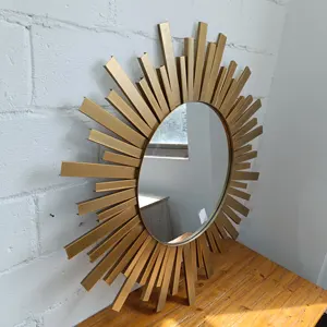 Antique Sunburst Large Metal Frame Wall Mounted Mirror Luxury Iron Design For Living Room And Bathroom Simple Home Decor