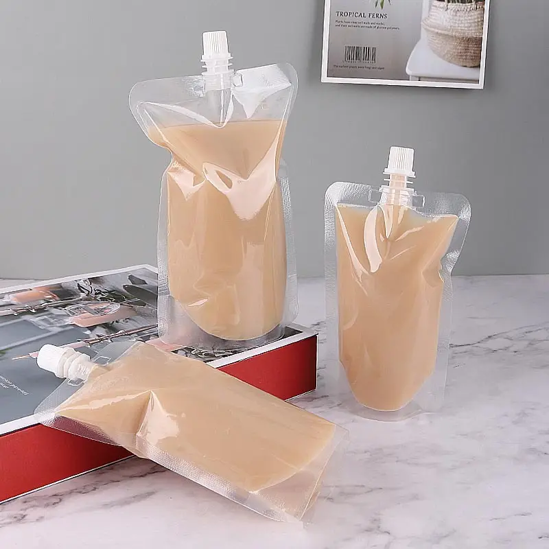 Meyve suyu Stand up içecek emzik kese kullanımlık ambalaj çanta temizle içme süt çay sıvı torbalar toptan plastik