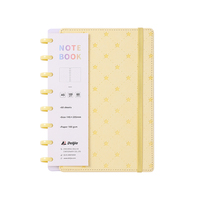Cuaderno de Hojas Sueltas con Encuadernación de Discos, Cubierta de Cuero PU con Diseño de Estrellas Pastel Impresas en Formato A5, Banda Elástica, 60 Hojas, Regalo