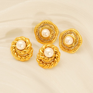 ZOGXIN Pearl Stud Earrings Gold Flower Shape Geometric Design For Women Party Jewelry - Product Image 2