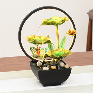 Fontaine de bureau Lotus Pond, décoration d'intérieur Feng Shui en métal, forme ronde, avec anneau lumineux - Product Image 2