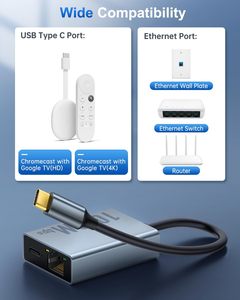 Adaptador USB C a RJ45 Gigabit Ethernet compatible con <span class=keywords><strong>Chromecast</strong></span> con Google TV HD/4K con adaptador Pd de 100m - Product Image 3