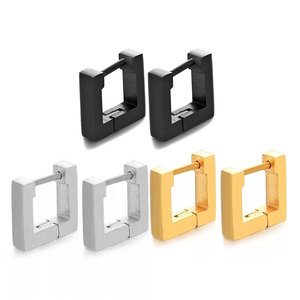 Geometric Square Hollow <b>Clip</b>-on Earrings 15mm Stainless Steel Fashionable Couple <b>Ear</b> <b>Clips</b> For Women - Product Image 1