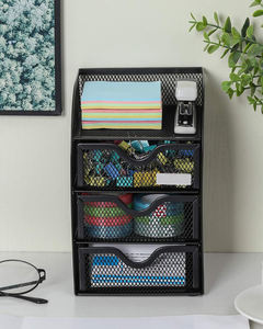 Organisateur de bureau en maille noire moderne avec 3 tiroirs, rangement de bureau pour stylos, dossiers, fournitures scolaires - Product Image 6