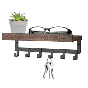 Wooden Floating <b>Shelf</b> Key Rack <b>Wall</b> <b>Mounted</b> Double Layer Storage Organizer For Entryway Home Use - Product Image 5
