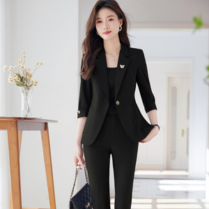 Hotel Receptionist Uniform Three Quarter Sleeve Suit Set Business Commute Interview Professional Two Piece Pantsuit - Product Image 3
