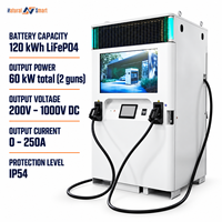 Batterie de stockage LiFePO4 120 kWh, chargeur rapide DC 60 kW, double connecteur CCS2, OCPP1.6J, chargeur DC commercial pour voiture électrique