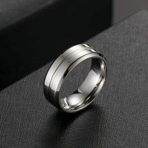 Cross-border best-selling minimalist, stylish grooved men's <b>titanium</b> steel <b>ring</b>, trendy everyday wear, commuting jewelry. - Product Image 4