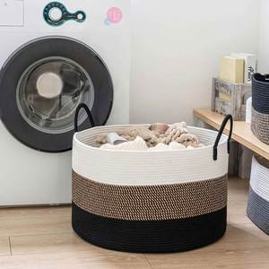 Customized Color Round Shape Woven Rope Basket with Handles Blanket Living Room <b>Baby</b> Toy Nursery <b>Storage</b> Large Round Laundry - Product Image 4