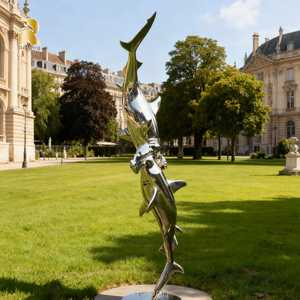 RELONG Maßgefertigte Polierte Moderne Edelstahl-Hai-Skulptur Statue für Außenbereich Park Garten - Product Image 1