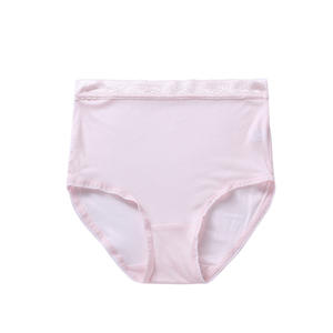 Panties Cortos de Cintura Alta, Transpirables, de Seda, con Encaje, Color Sólido, Ropa Interior Femenina al por Mayor - Product Image 2
