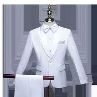Ensemble Costume Habillé Blanc de Haute Qualité pour Enfants, Garçons, pour Spectacle de Piano, Hôte, Fête, Mariage – Costume de Smoking pour Enfants avec Gaine, Tenue 5 Pièces