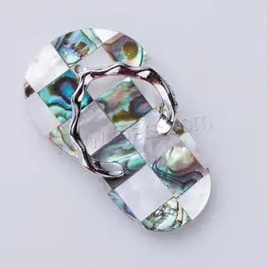 Moda takı mozaik desen Abalone kabuk terlik kolye çinko alaşım gümüş renk kaplama 40x24mm 1550960