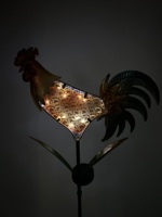 Lampe solaire étanche en métal en forme de coq avec globe en verre craquelé, LED, pour jardin, cour, allée extérieure