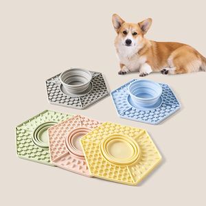 Eco-Friendly Food Grade Silicone Pet Licking Pad Divided Texture Slow Eating <b>Mat</b> for Dogs <b>Cats</b> with Portable Travel Water Bowl - Product Image 1