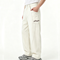 Pantalon cargo tissé à jambe large et coupe incurvée avec broderie personnalisée - Pantalon utilitaire multi-poches à coupe ample pour le streetwear masculin