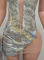 Robe de soirée Ocstrade en argent époustouflante, haute couture, ornée de strass, design unique, robe luxueuse en cristal et strass, robe de célébrité