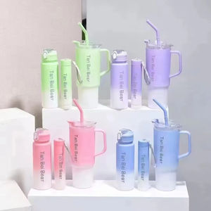 <b>Large</b> Capacity Frosted Gradient Sports Eco-Friendly PC Water Bottle Coffee Mug Handle Straw 3pcs Set <b>Plastic</b> Drinkware - Product Image 1