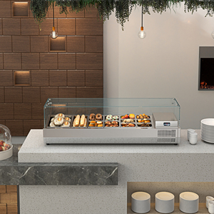 Cocina y restaurante Topping Pizza Table Top Glass Showcase Counter Salad Display con contenedor - Product Image 5