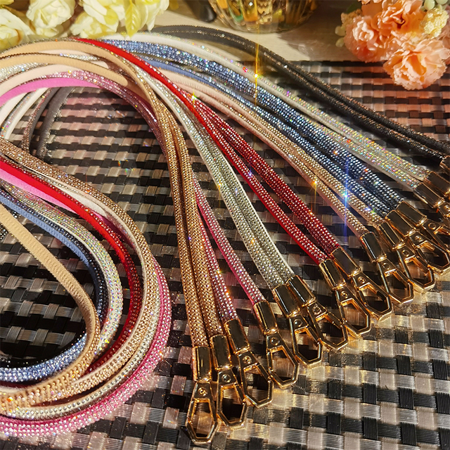 Hot Selling Bling Glitter Diamond Crystal Cell Phone Lanyard Long Hanging Strap with Flatback Chain Shape