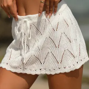 महिलाओं बुनना Crochet उच्च लोचदार कमर मिनी समुद्र तट स्कर्ट कवर अप Swimwear के लिए