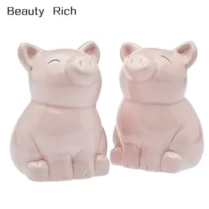 Little Pig Salt And Pepper Shaker Porcelain Spice Dispenser Set Pink