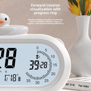 Réveil ovale en plastique avec affichage LCD, fonction snooze, minuterie visuelle rétroéclairée, chargement par batterie, pour la gestion du temps - Product Image 3