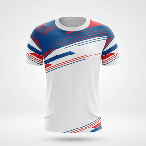 T-shirt de course à manches courtes pour homme en polyester, impression par sublimation, séchage rapide, design blanc, rouge, bleu, toutes saisons, haut de sport - Product Image 4