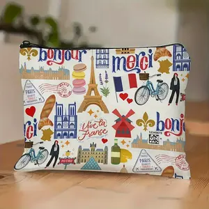 Sac de maquillage en toile <span class=keywords><strong>à</strong></span> la mode parisienne - Pochette multifonctionnelle <span class=keywords><strong>à</strong></span> fermeture éclair pour bijoux et rangement de <span class=keywords><strong>voyage</strong></span> - Product Image 1