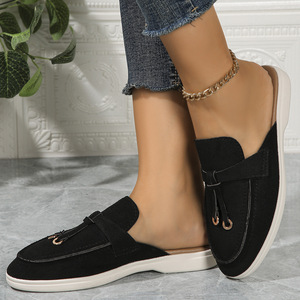 Mezza pantofola stile Vintage da esterno con nappa facile da donna scarpe basse Casual mocassini in tinta unita - Product Image 3