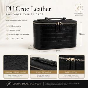 Custom Logo PU Crocodile Pattern Cosmetic Bag Travel <b>Makeup</b> Vanity <b>Case</b> with Handle OEM ODM Wholesale Supplier - Product Image 2