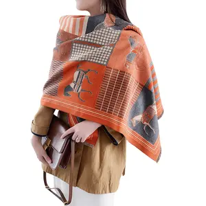 Autumn-Winter Popular Plaid Shawl-Scarf Custom Logo Imitation Cashmere Tassel Warm Outer Wear for Women Office Blanket