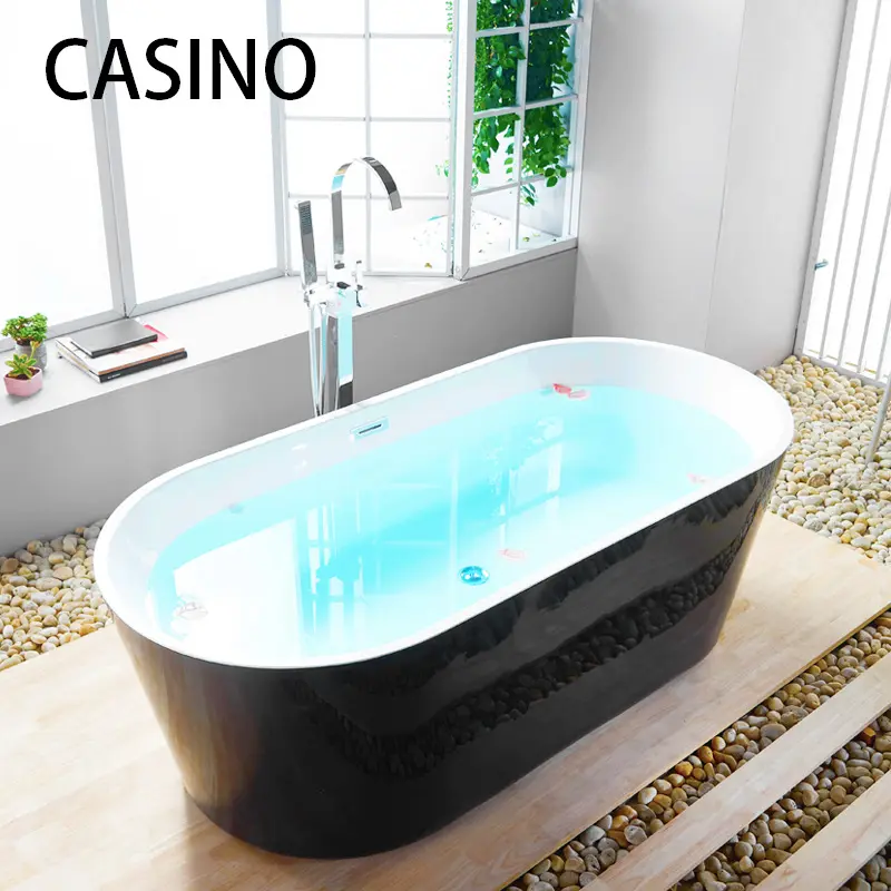 Vasca da bagno indipendente italiana acrilico grande superficie solida vasca da bagno vendita morbido stile nero finitura grafica Hotel