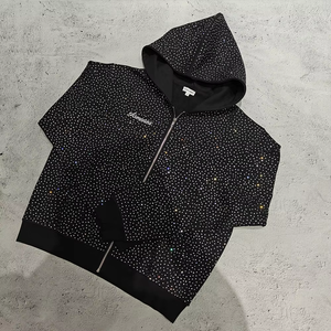 Felpa <span class=keywords><strong>con</strong></span> <span class=keywords><strong>Zip</strong></span> Personalizzata da <span class=keywords><strong>Uomo</strong></span> in Stile Streetwear, 100% Cotone French Terry, Design <span class=keywords><strong>con</strong></span> Logo del Marchio e Strass per Moda Urbana - Product Image 1