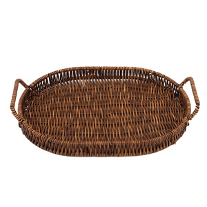 Hongtai Crafts L668 Oval Rattan Fruit Basket With Handle Storage Tray For <b>Kitchen</b> Food Serving - Product Image 5