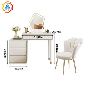 Modern Irregular Cloud LED Lighted <b>Mirror</b> Vanity Desk Panel Design Luxury White Makeup <b>Table</b> 5 Drawers Gold Accents for Bedroom - Product Image 5